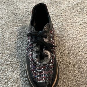 Aquatalia Women's Black and Red Tweed Sneakers. Made in italy.